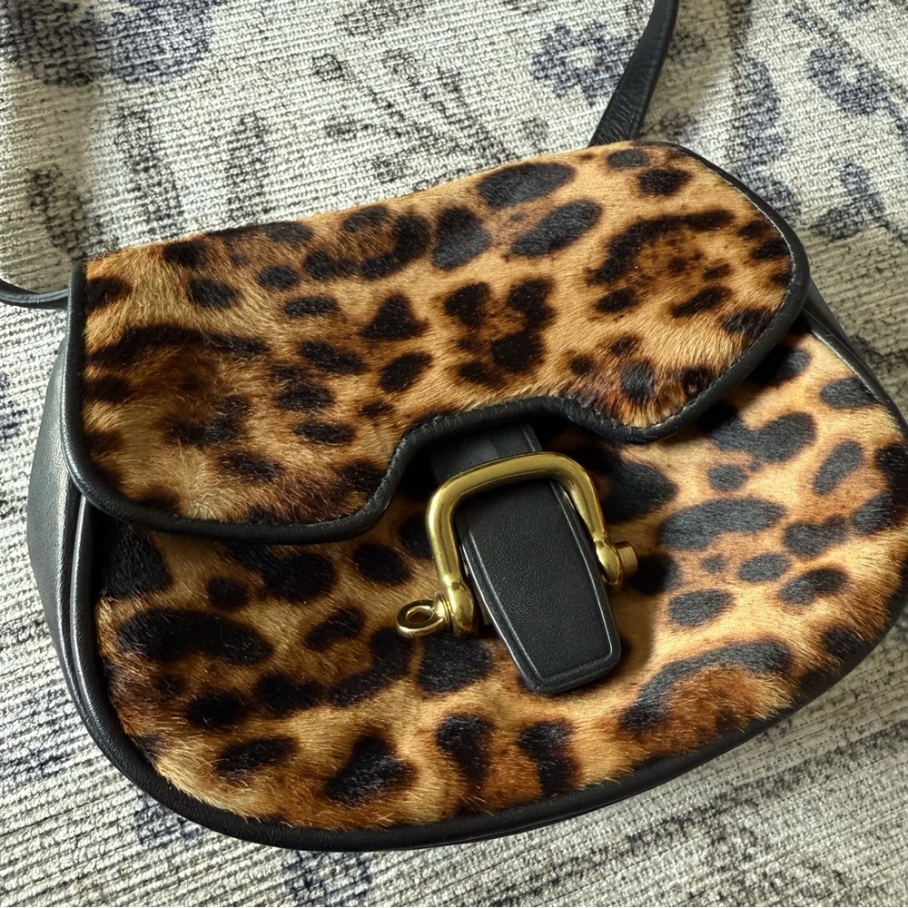 J. Crew Collection Mini Rider Italian Calf Hair Purse Leopard